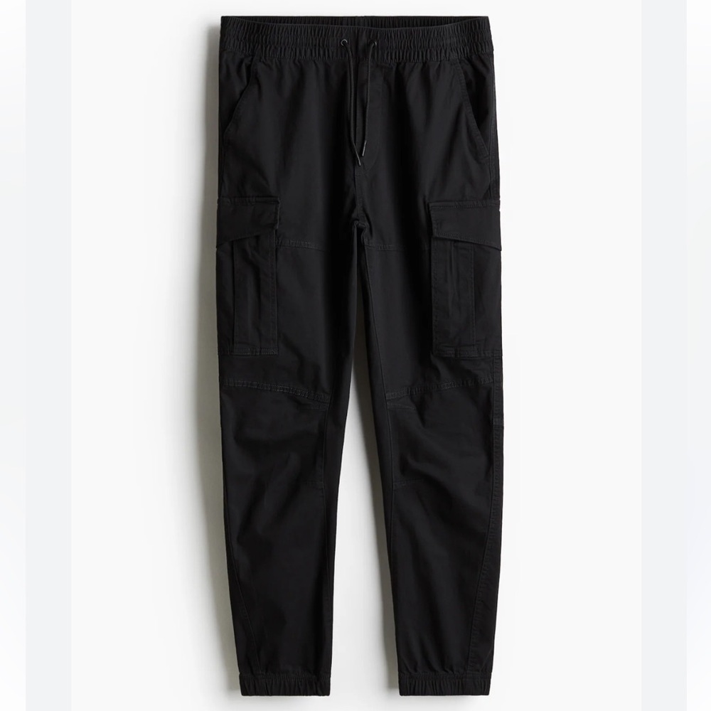 H&M Men’s XL Black Slim Fit Military Cargo Drawstring Pants with pockets in EUC